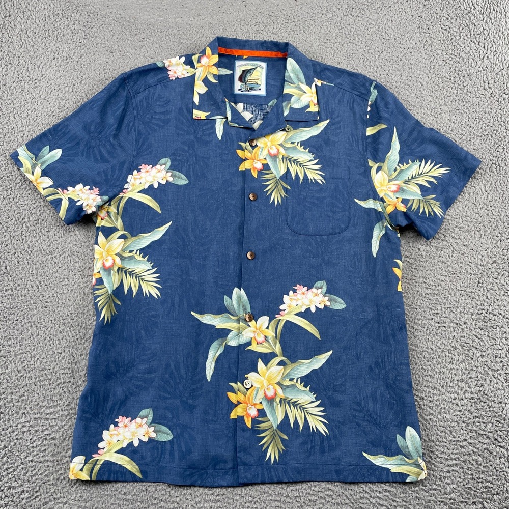 Tommy Bahama Shirt Mens L Blue Floral 25 Years of Paradise Silk Button Up Camp